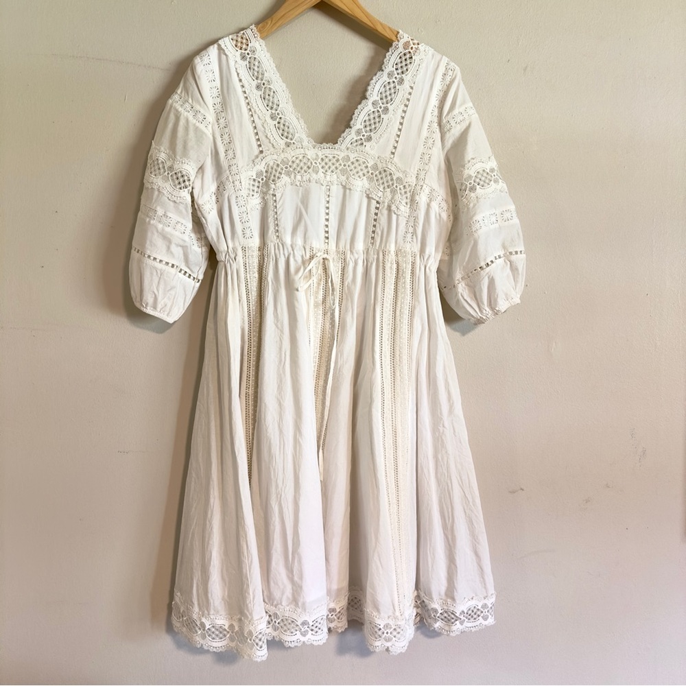 Anthropologie Eri + Ali Gustavia White Lace Midi Dress XS Boho festival Cottage